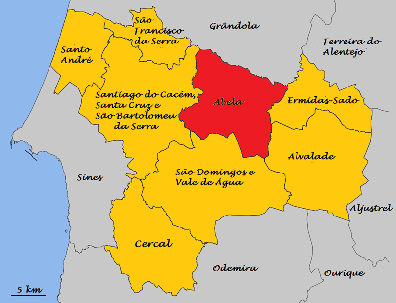 Karte, Gemeinde Abela, Kreis Santiago do Cacém
