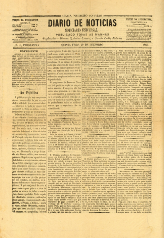 Diário de Notícias, Erstausgabe vom 29.12.1864